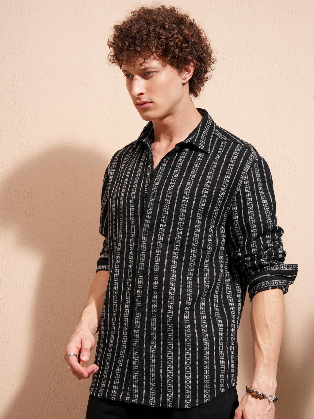 Highlander Men Black Striped Relaxed Fit Casual Shirt - Black - Image 4