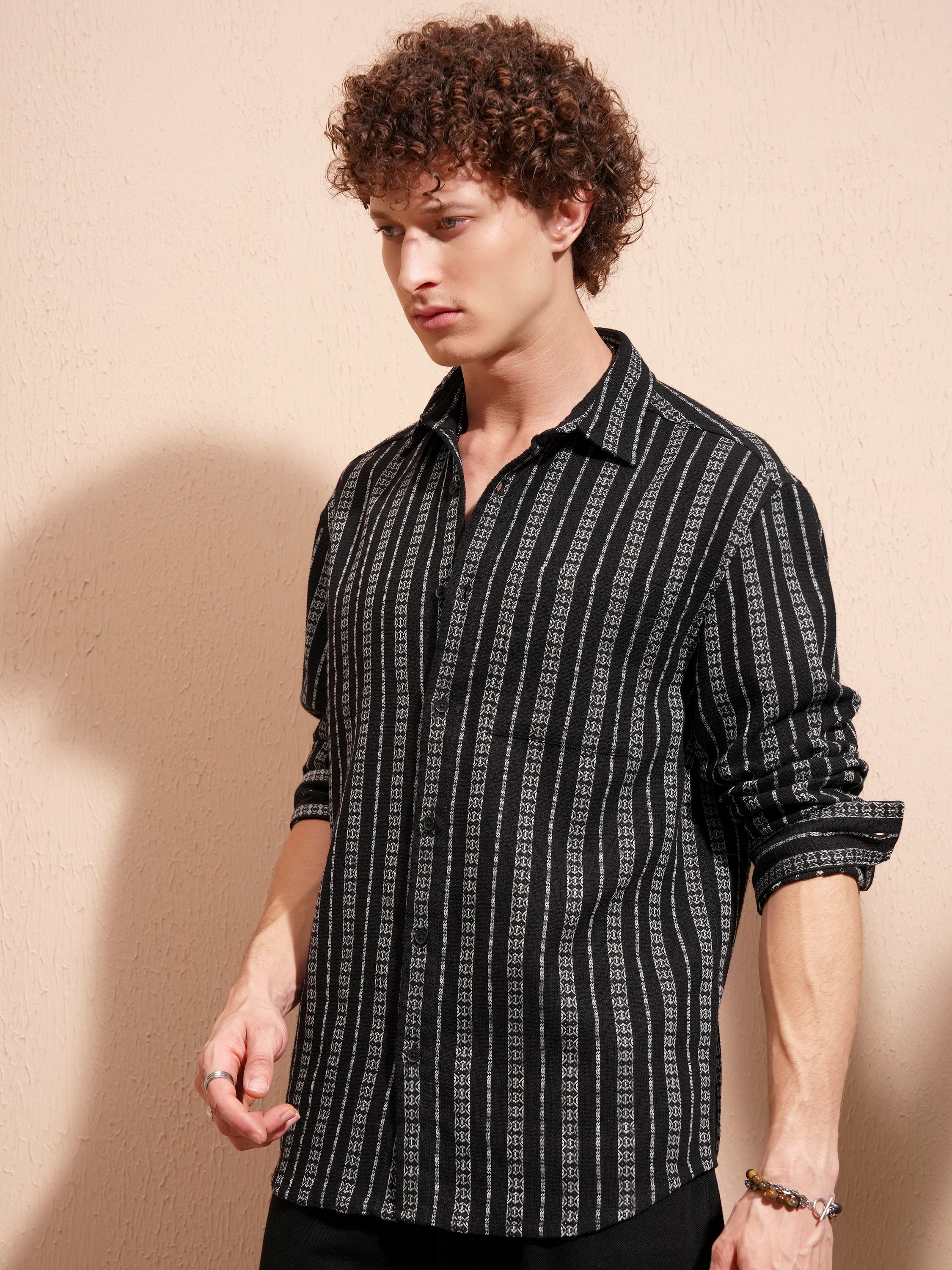 Highlander Men Black Striped Relaxed Fit Casual Shirt - Black - Image 4