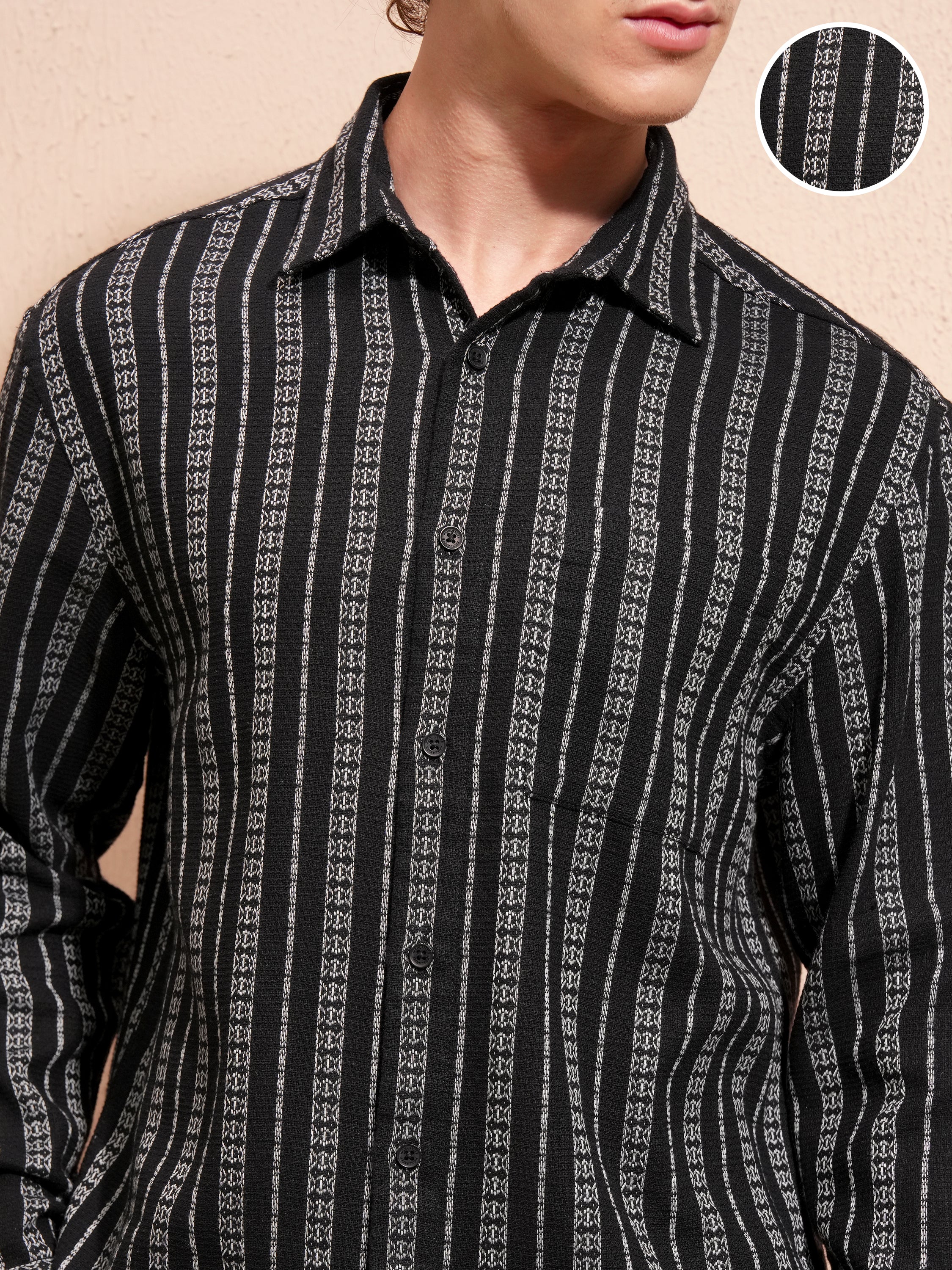 Highlander Men Black Striped Relaxed Fit Casual Shirt - Black - Image 5