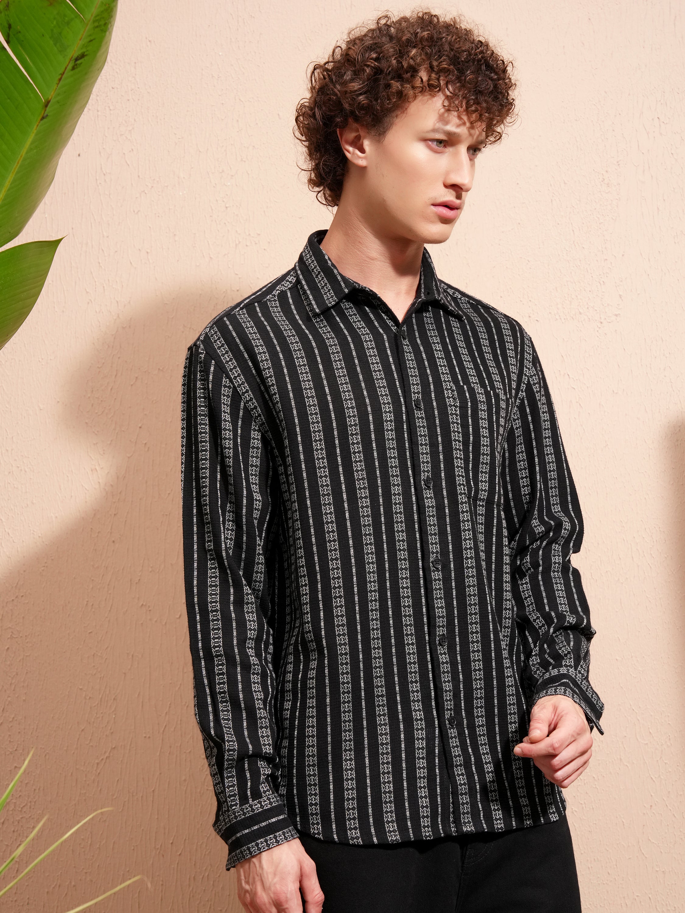 Highlander Men Black Striped Relaxed Fit Casual Shirt - Black - Image 6