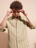 Highlander Men Beige Striped Relaxed Fit Casual Shirt - Beige - Image 1