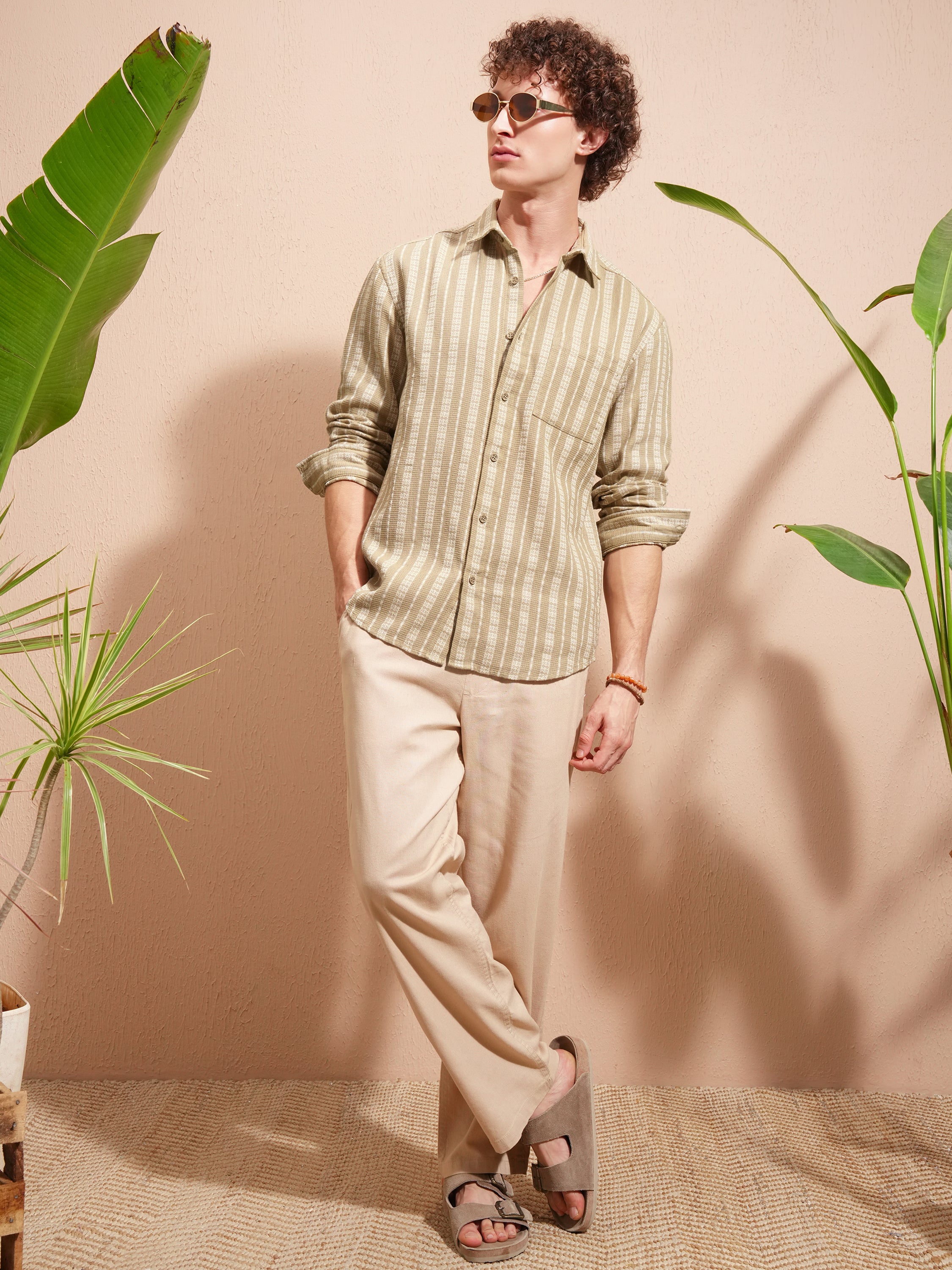 Highlander Men Beige Striped Relaxed Fit Casual Shirt - Beige - Image 2