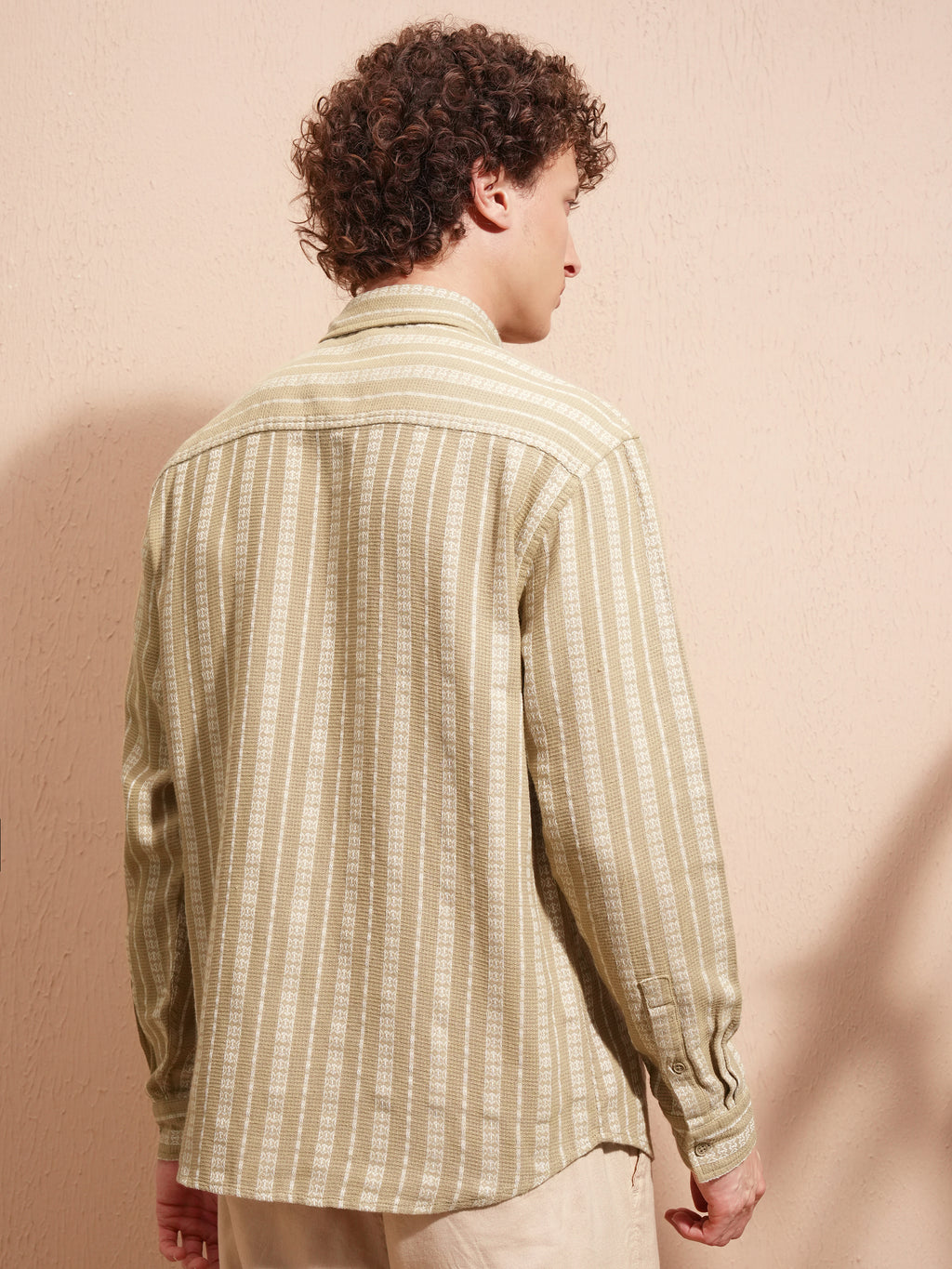 Highlander Men Beige Striped Relaxed Fit Casual Shirt - Beige - Image 3