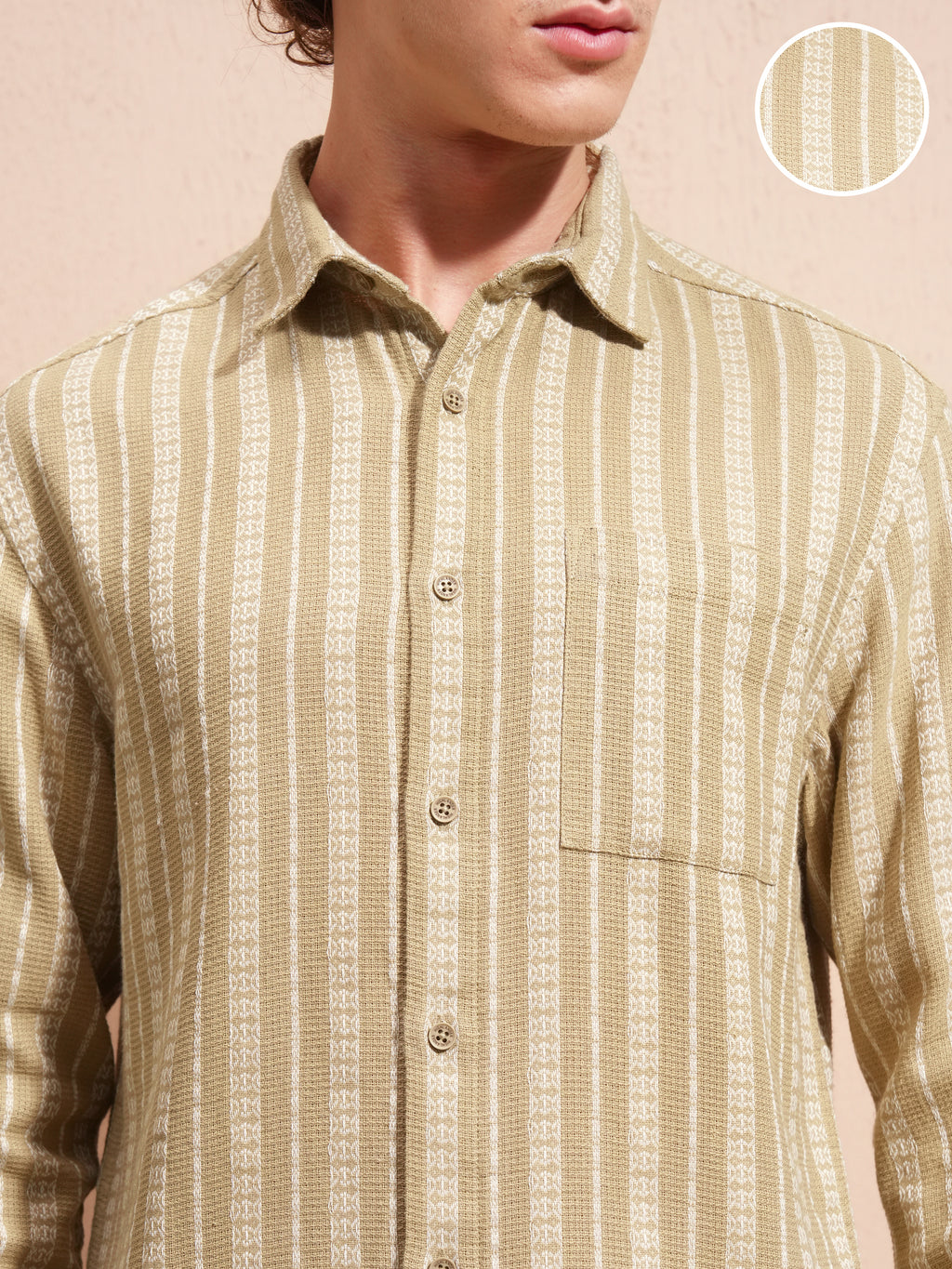 Highlander Men Beige Striped Relaxed Fit Casual Shirt - Beige - Image 5