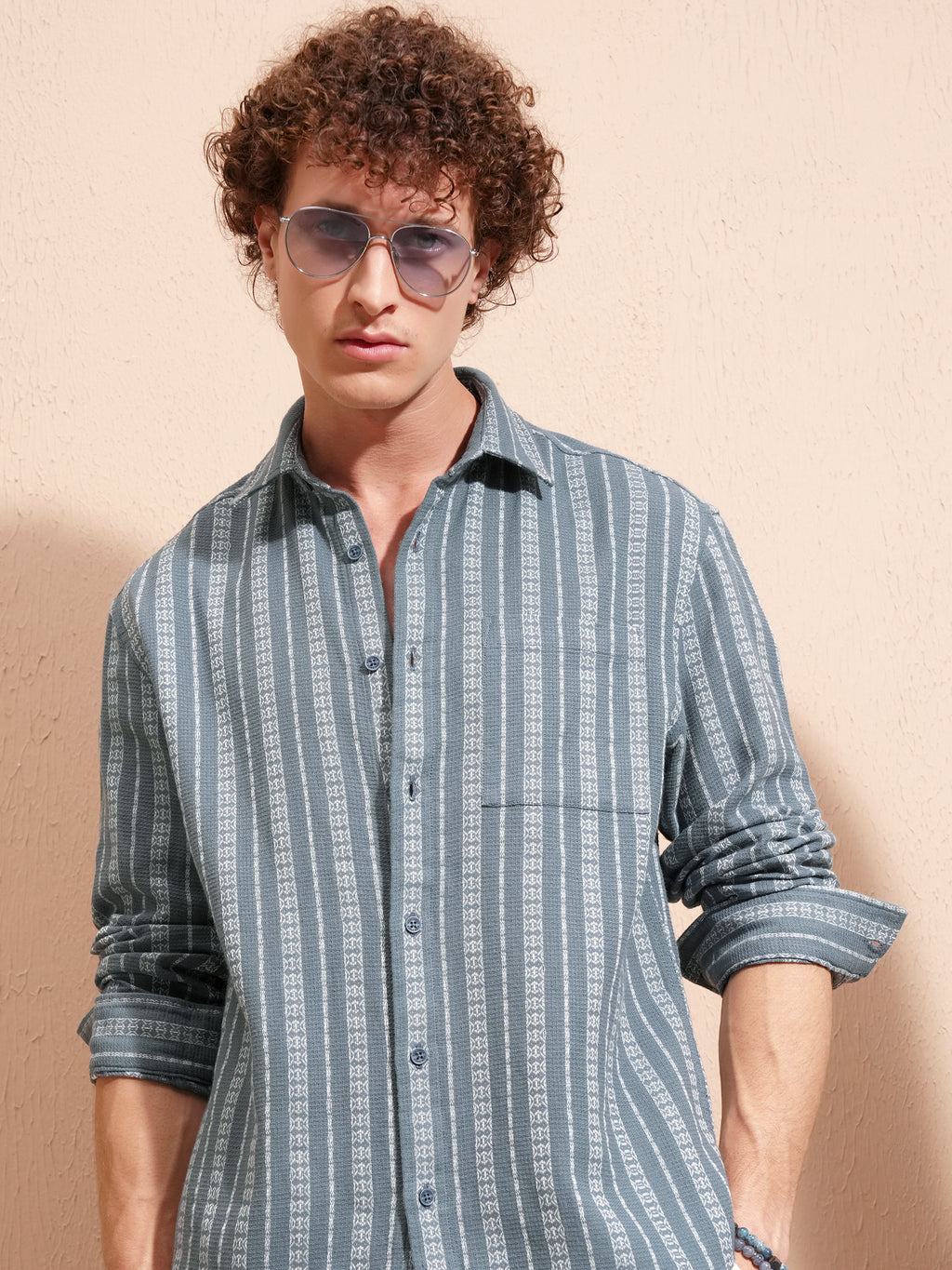 Highlander Men Blue Striped Relaxed Fit Casual Shirt - Blue - Image 1