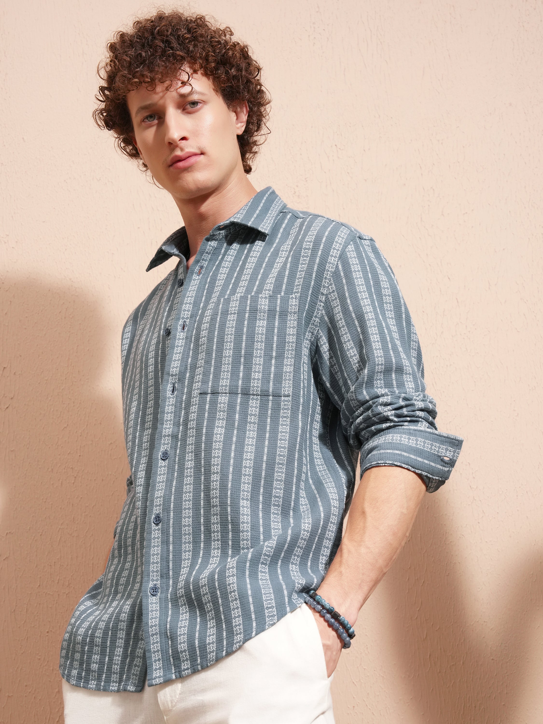 Highlander Men Blue Striped Relaxed Fit Casual Shirt - Blue - Image 4