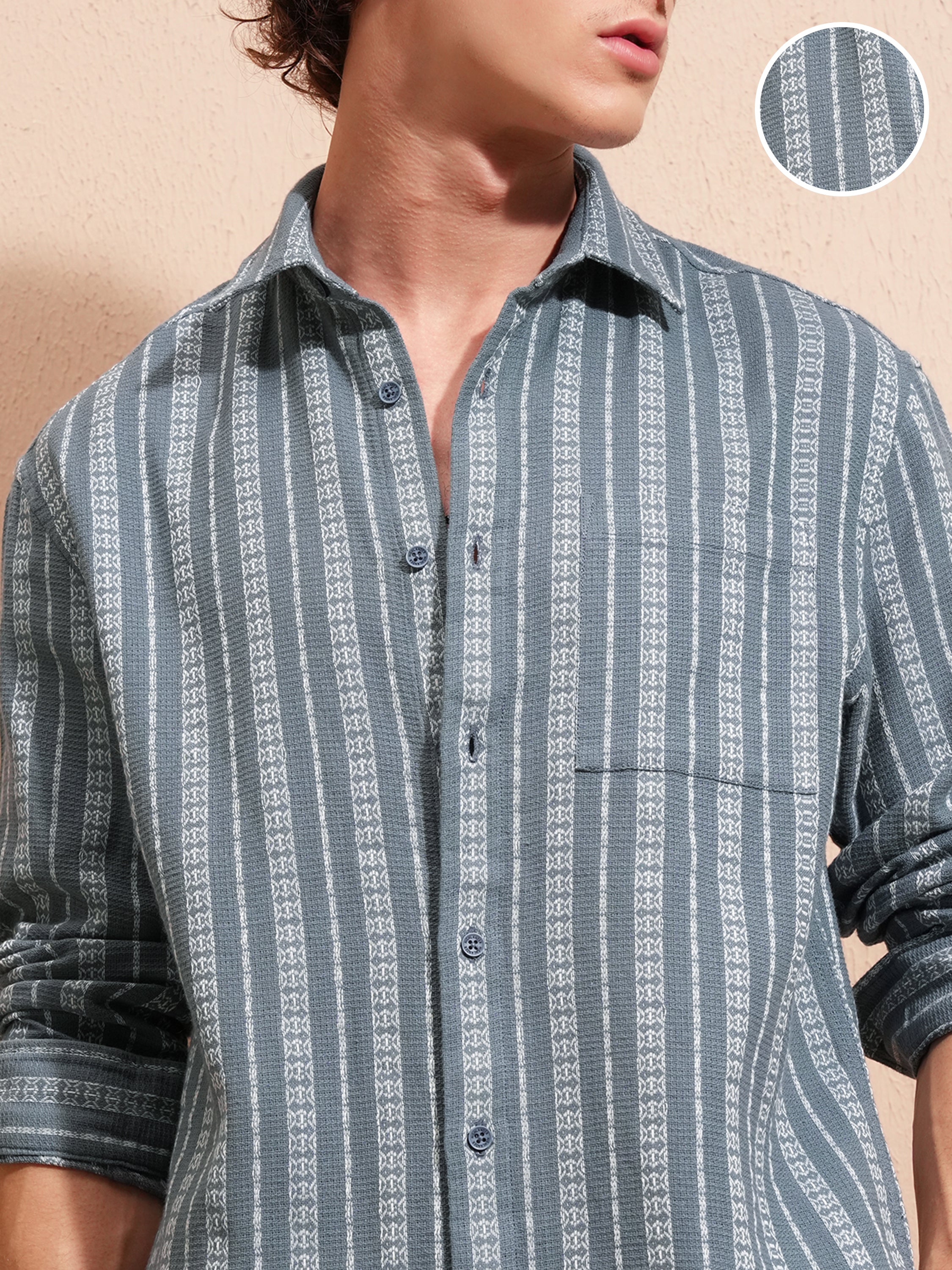 Highlander Men Blue Striped Relaxed Fit Casual Shirt - Blue - Image 5