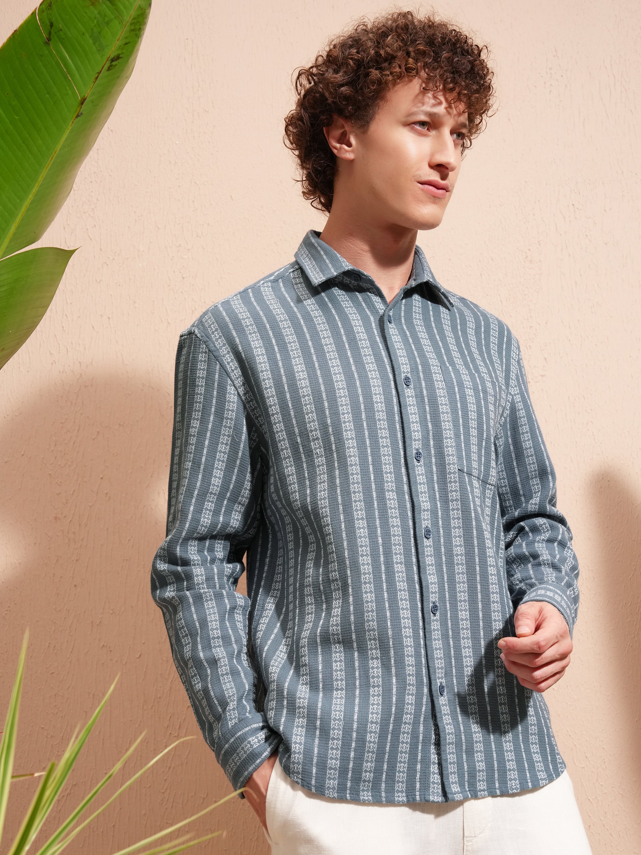 Highlander Men Blue Striped Relaxed Fit Casual Shirt - Blue - Image 6