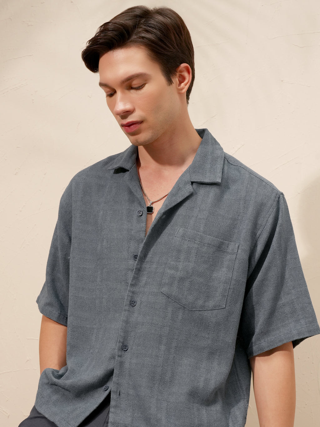 Highlander Men Blue Self Design Boxy Fit Casual Shirt - Blue - Image 1