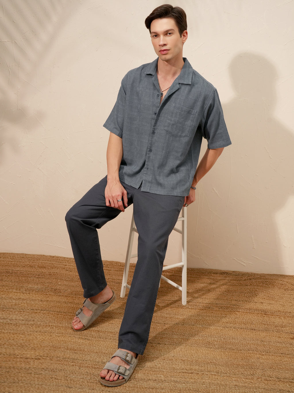 Highlander Men Blue Self Design Boxy Fit Casual Shirt - Blue - Image 2