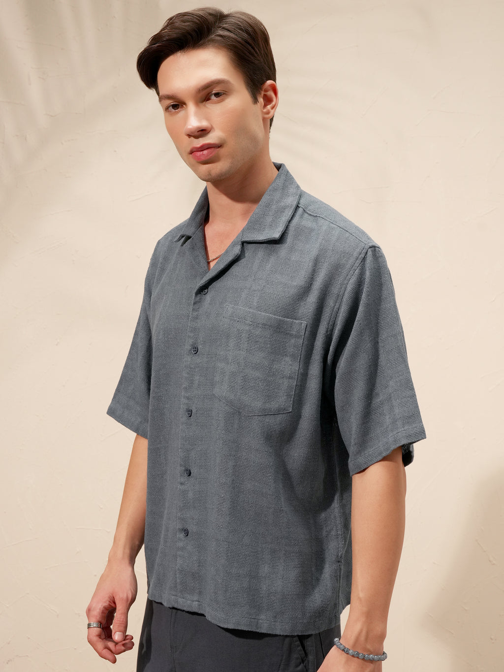 Highlander Men Blue Self Design Boxy Fit Casual Shirt - Blue - Image 4