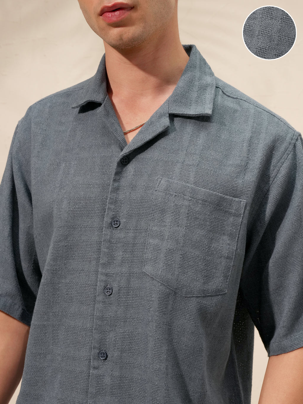 Highlander Men Blue Self Design Boxy Fit Casual Shirt - Blue - Image 5
