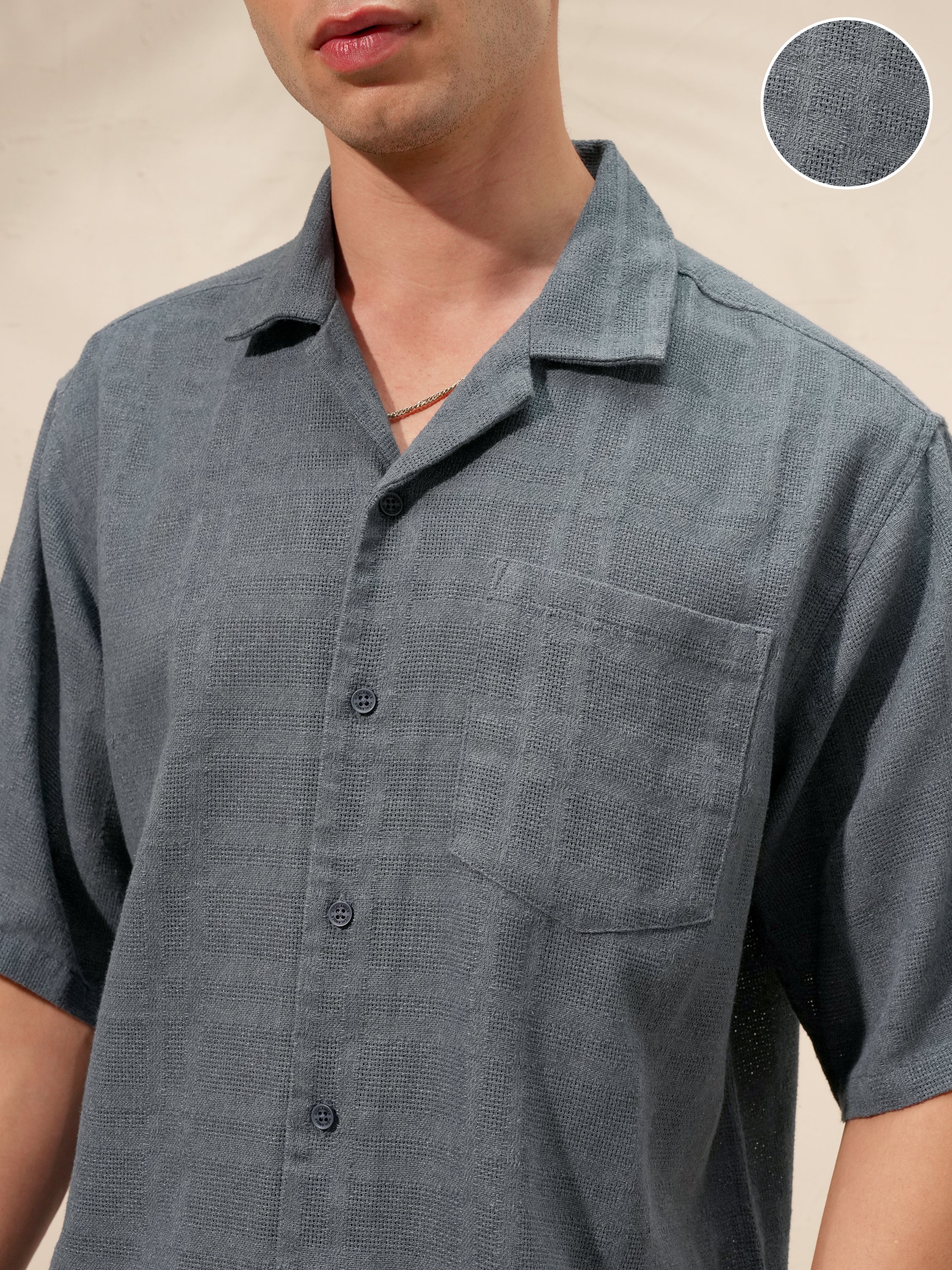 Highlander Men Blue Self Design Boxy Fit Casual Shirt - Blue - Image 5