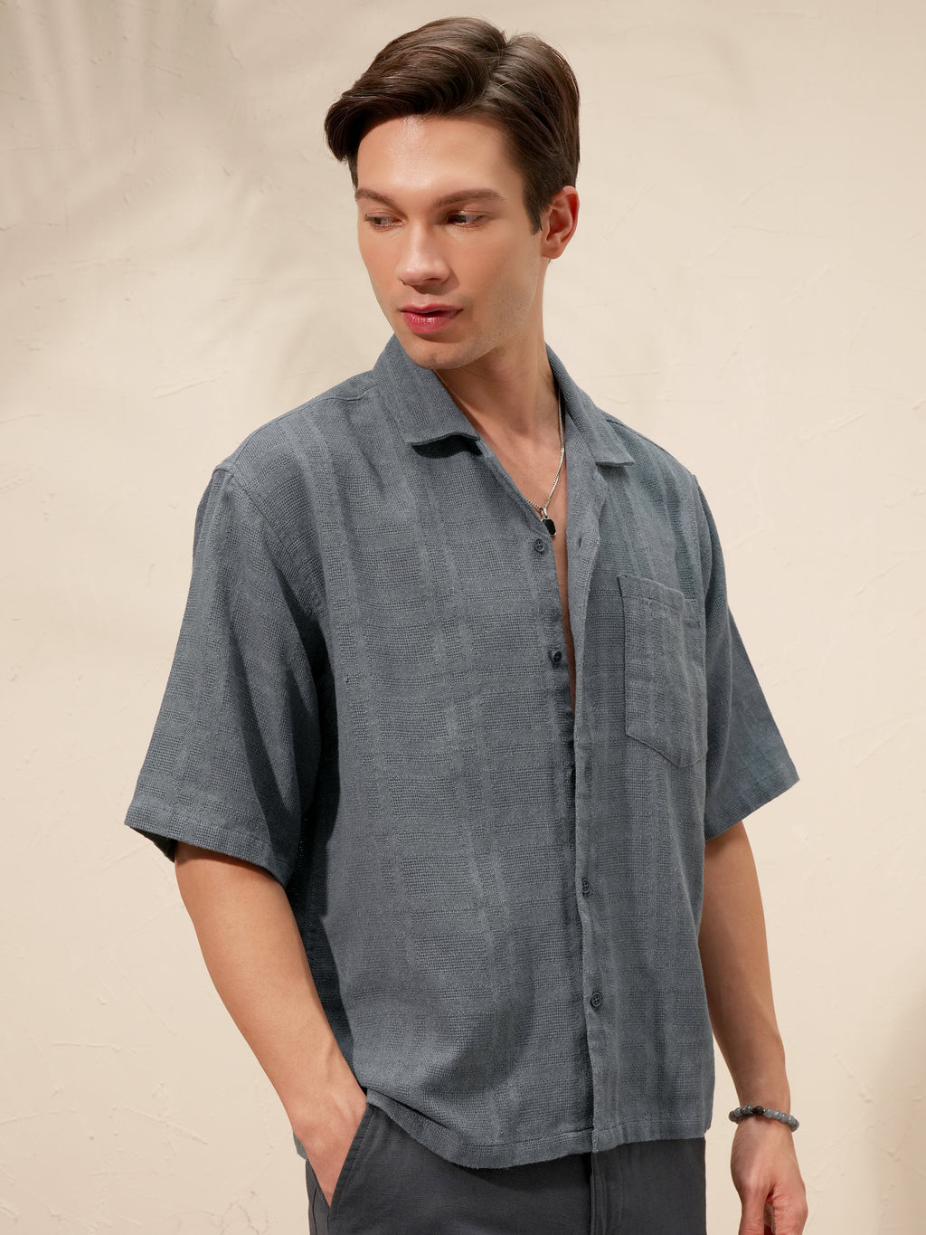 Highlander Men Blue Self Design Boxy Fit Casual Shirt - Blue - Image 6