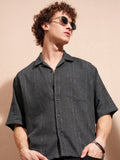 Highlander Men Charcoal Self Design Boxy Fit Casual Shirt - Charcoal - Image 1