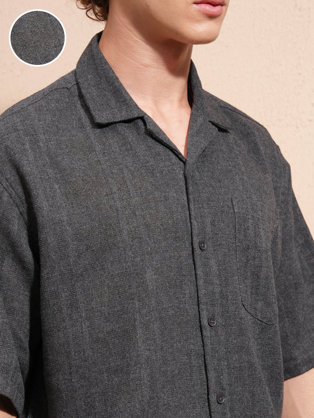 Highlander Men Charcoal Self Design Boxy Fit Casual Shirt - Charcoal - Image 5