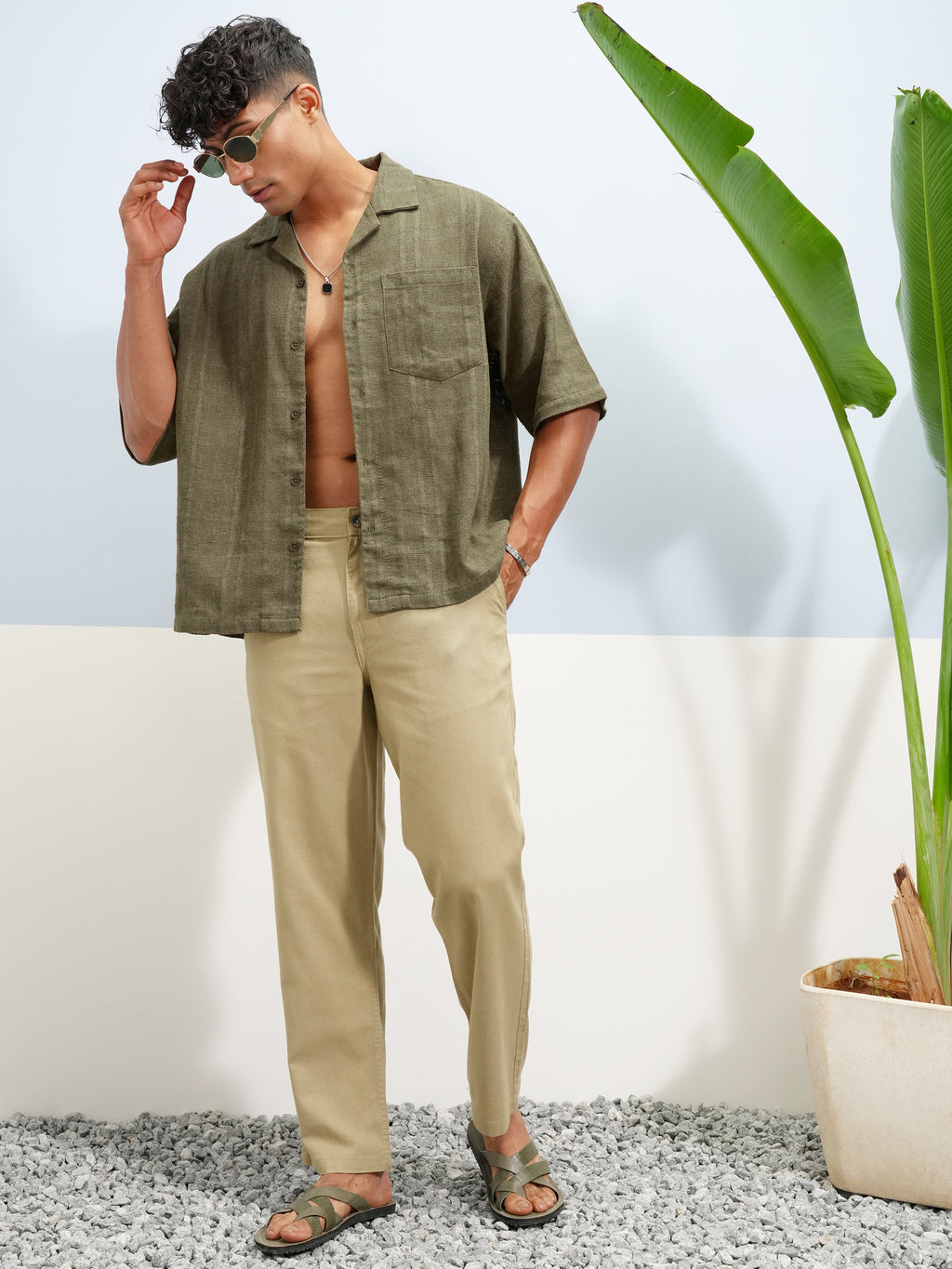 Highlander Men Olive Self Design Boxy Fit Casual Shirt - Olive - Image 2