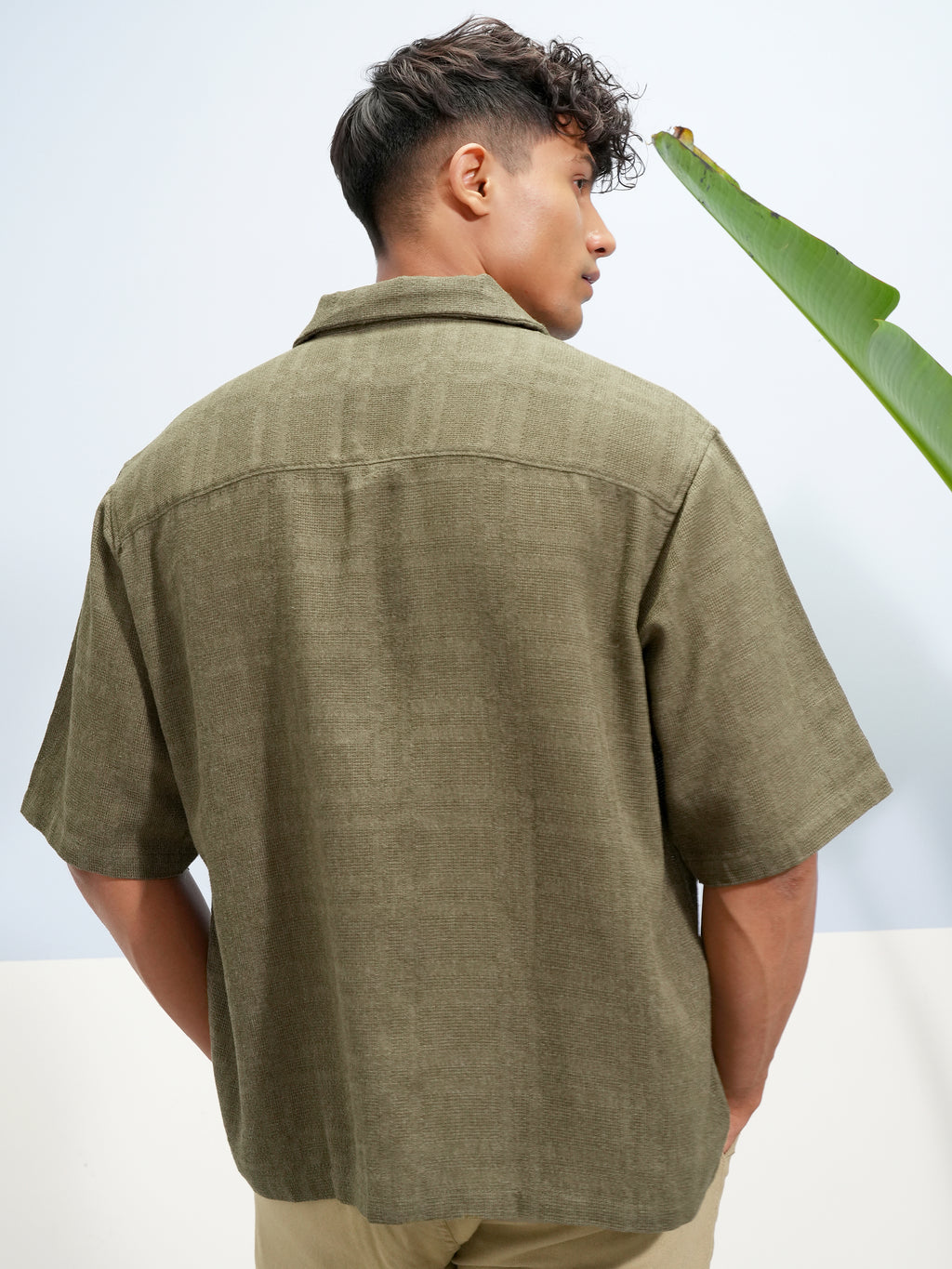 Highlander Men Olive Self Design Boxy Fit Casual Shirt - Olive - Image 3