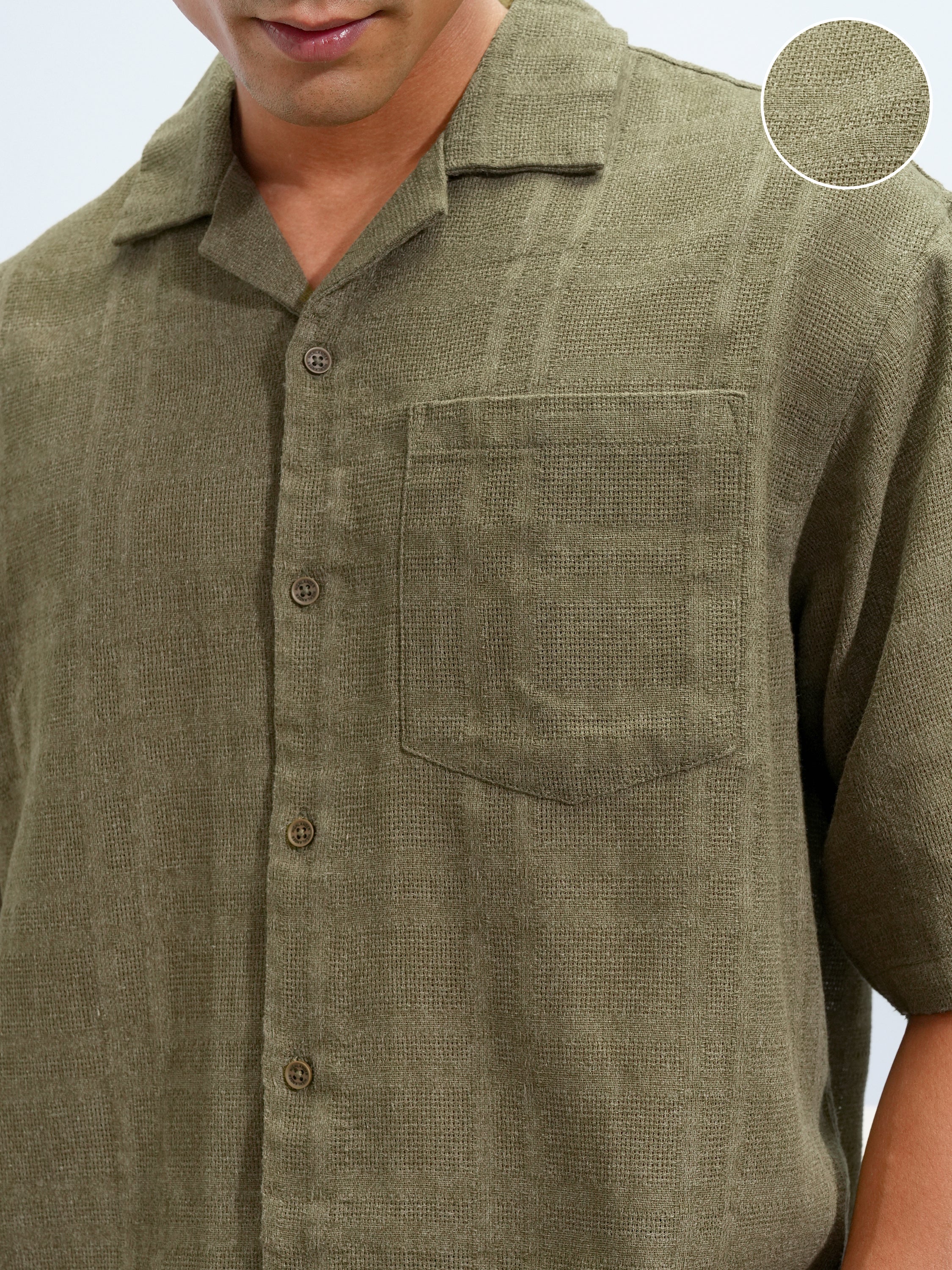Highlander Men Olive Self Design Boxy Fit Casual Shirt - Olive - Image 5