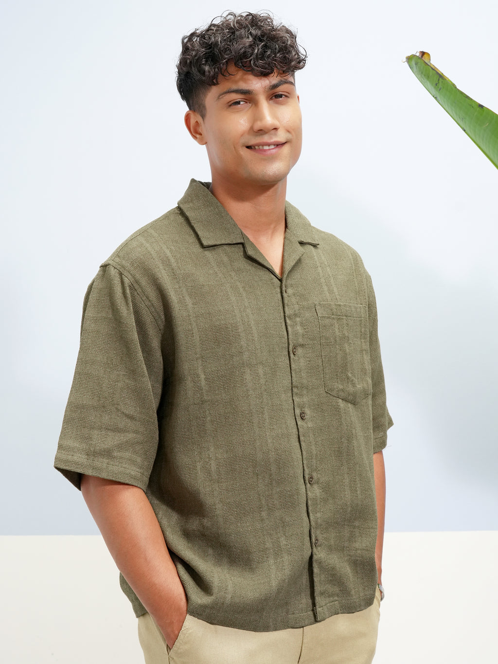 Highlander Men Olive Self Design Boxy Fit Casual Shirt - Olive - Image 6