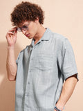 Highlander Men Blue Self Design Boxy Fit Casual Shirt - Blue - Image 1