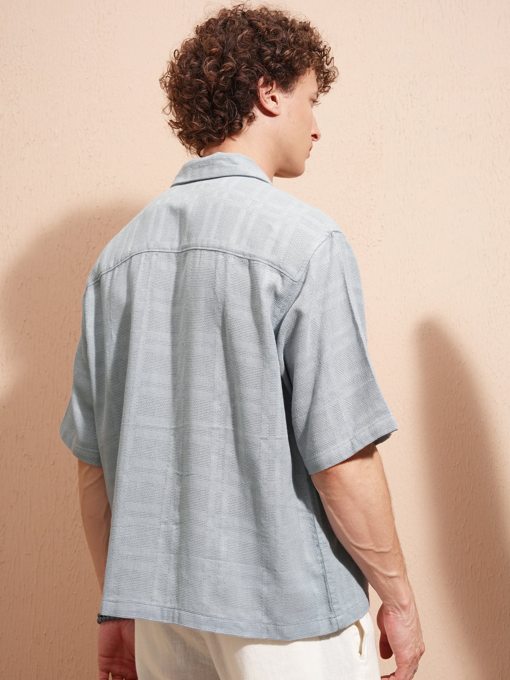 Highlander Men Blue Self Design Boxy Fit Casual Shirt - Blue - Image 3