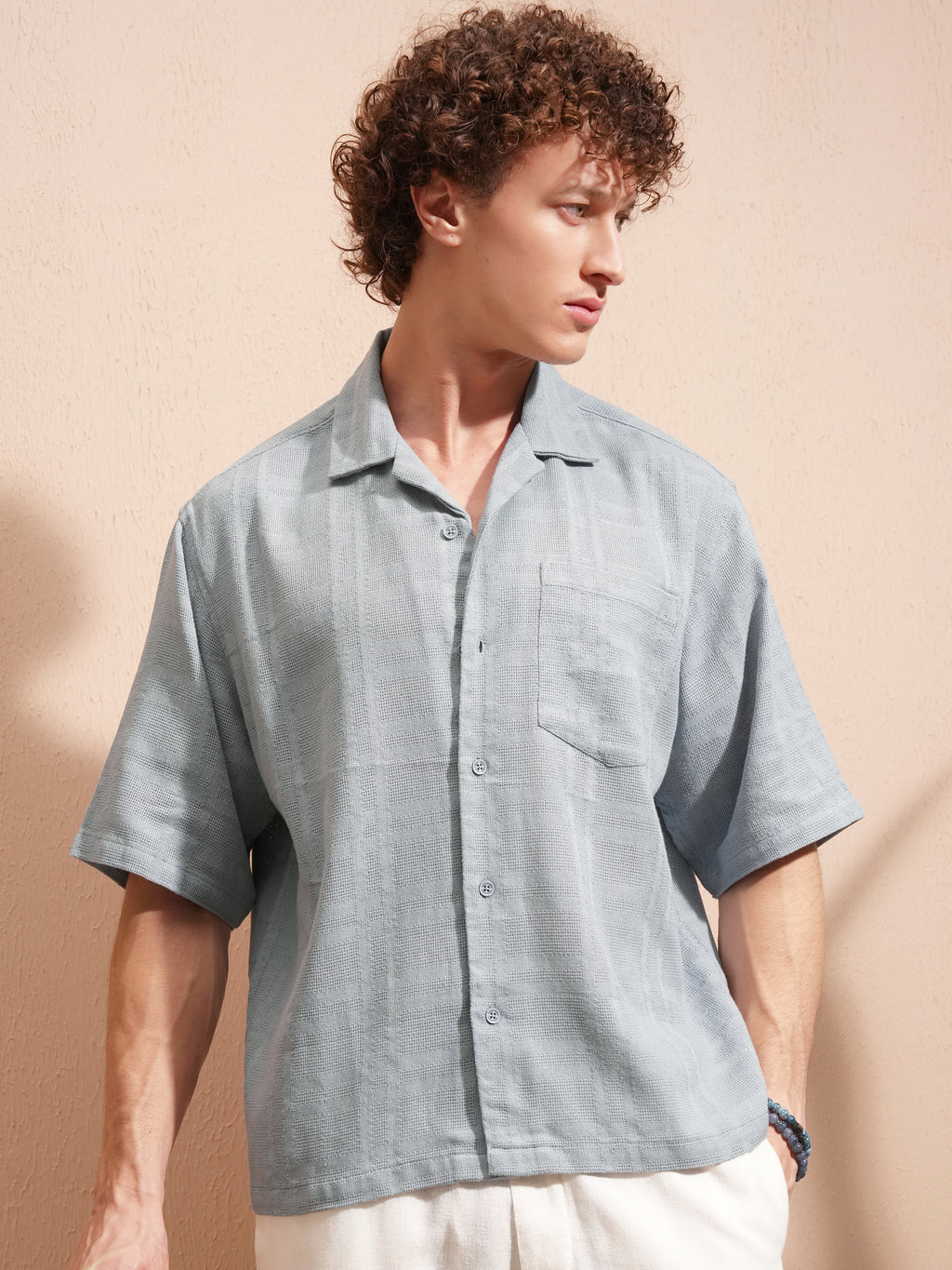 Highlander Men Blue Self Design Boxy Fit Casual Shirt - Blue - Image 4