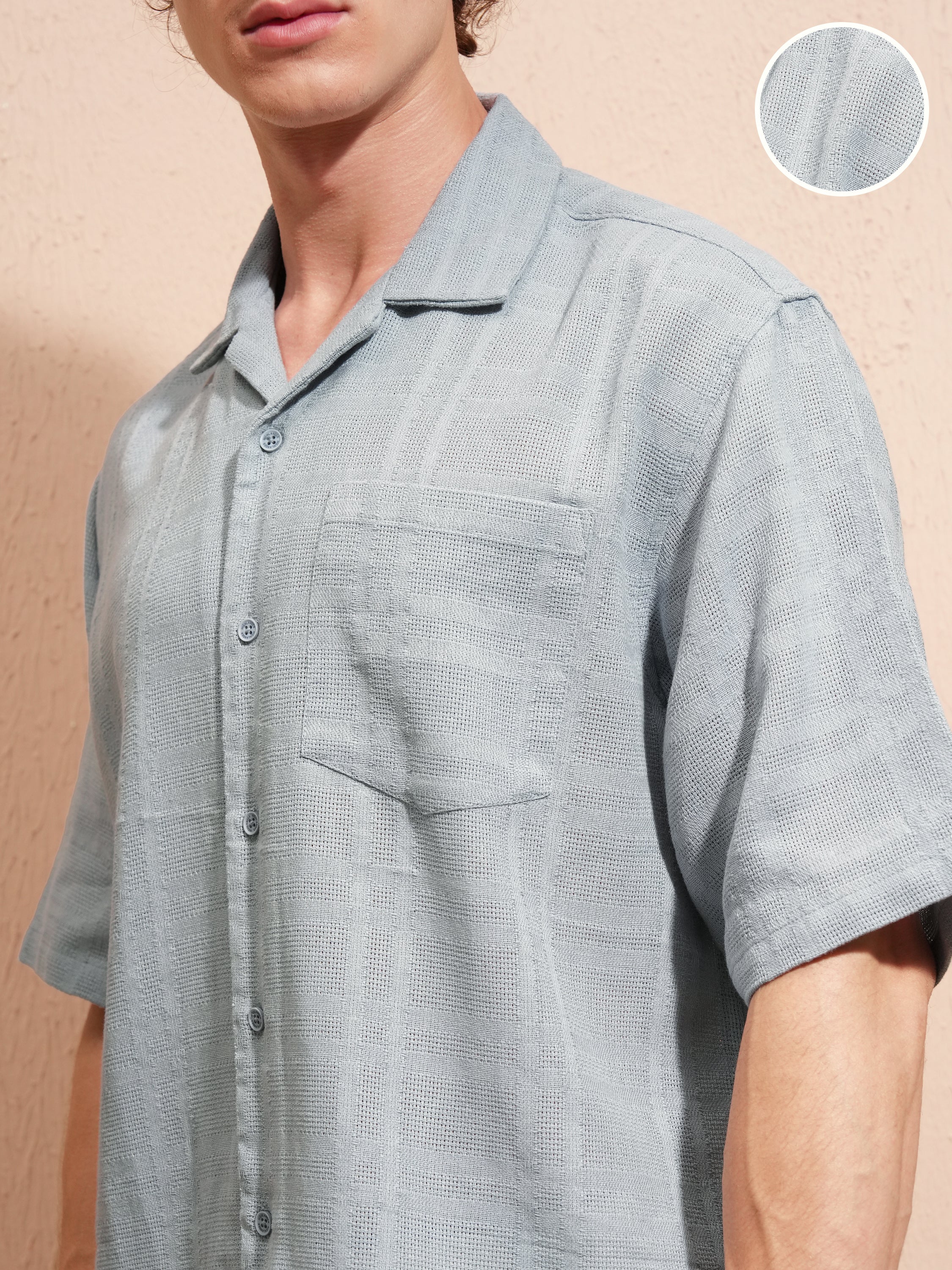 Highlander Men Blue Self Design Boxy Fit Casual Shirt - Blue - Image 5