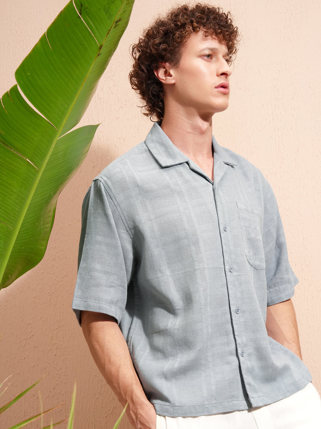 Highlander Men Blue Self Design Boxy Fit Casual Shirt - Blue - Image 6