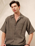 Highlander Men Brown Self Design Boxy Fit Casual Shirt - Brown - Image 1