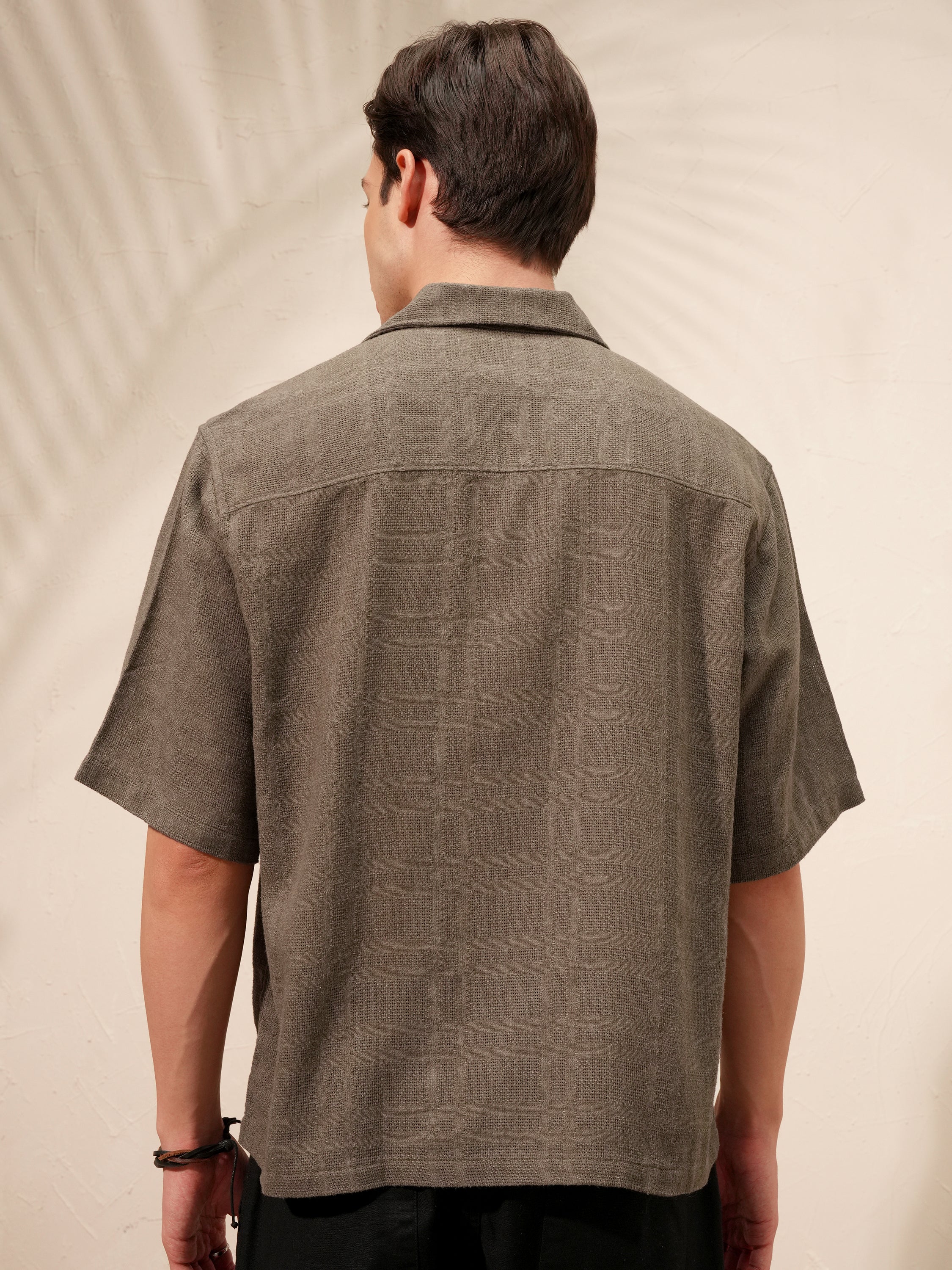 Highlander Men Brown Self Design Boxy Fit Casual Shirt - Brown - Image 3