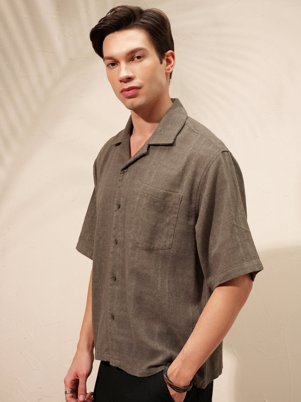 Highlander Men Brown Self Design Boxy Fit Casual Shirt - Brown - Image 4