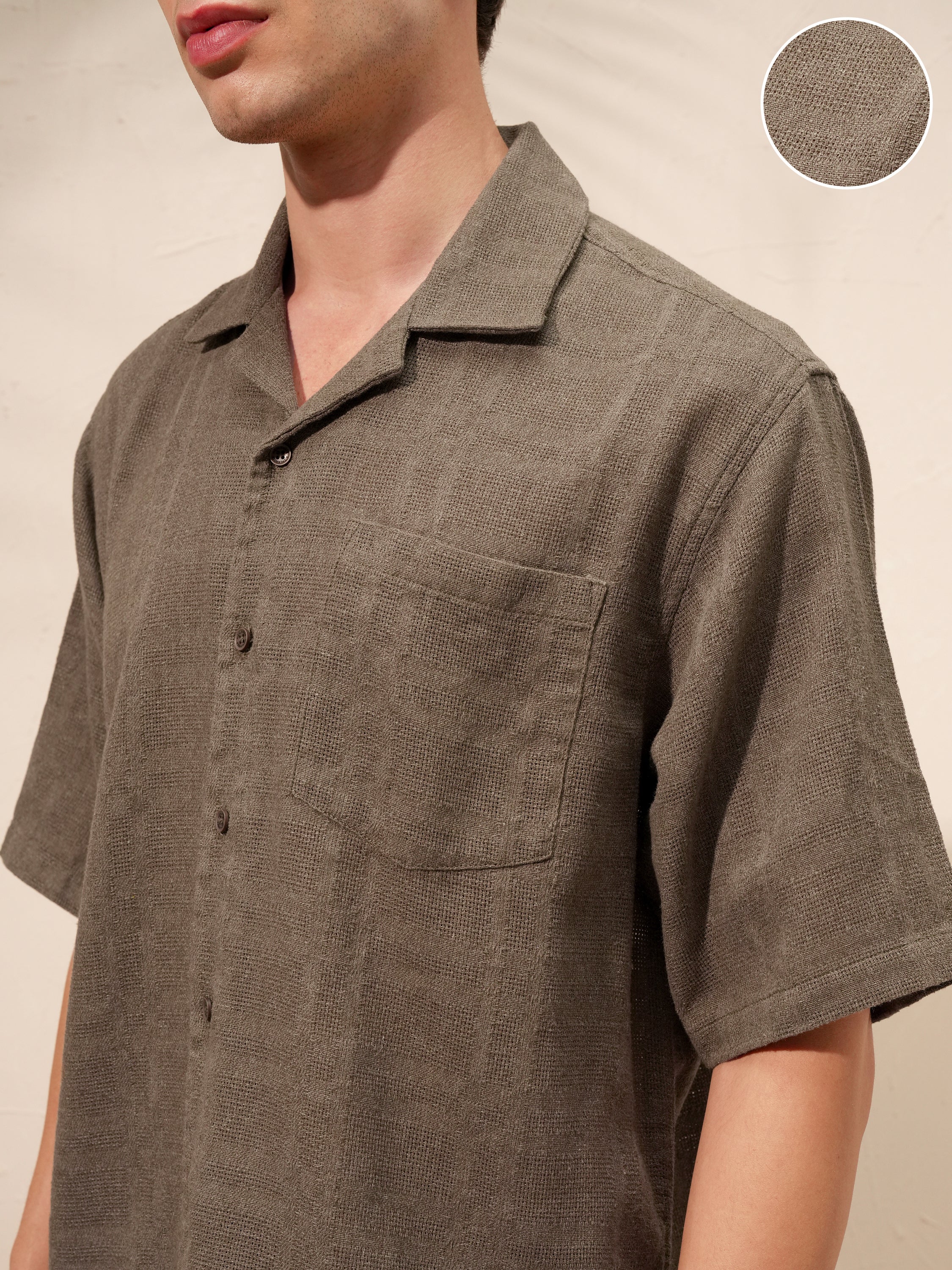 Highlander Men Brown Self Design Boxy Fit Casual Shirt - Brown - Image 5