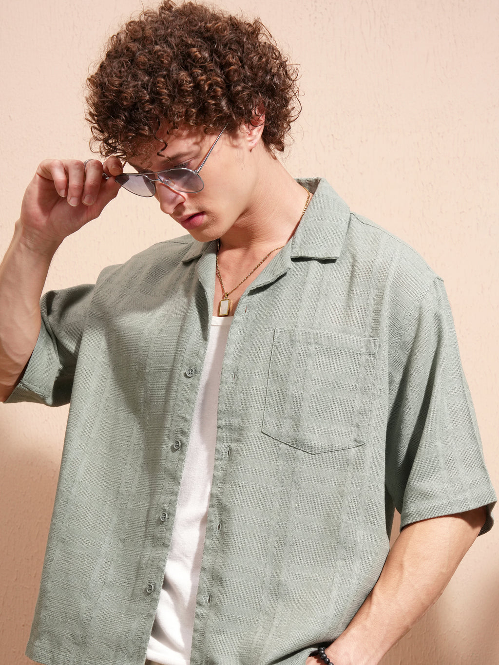 Highlander Men Grey Self Design Boxy Fit Casual Shirt - Grey - Image 1