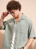 Highlander Men Grey Self Design Boxy Fit Casual Shirt - Grey - Image 1