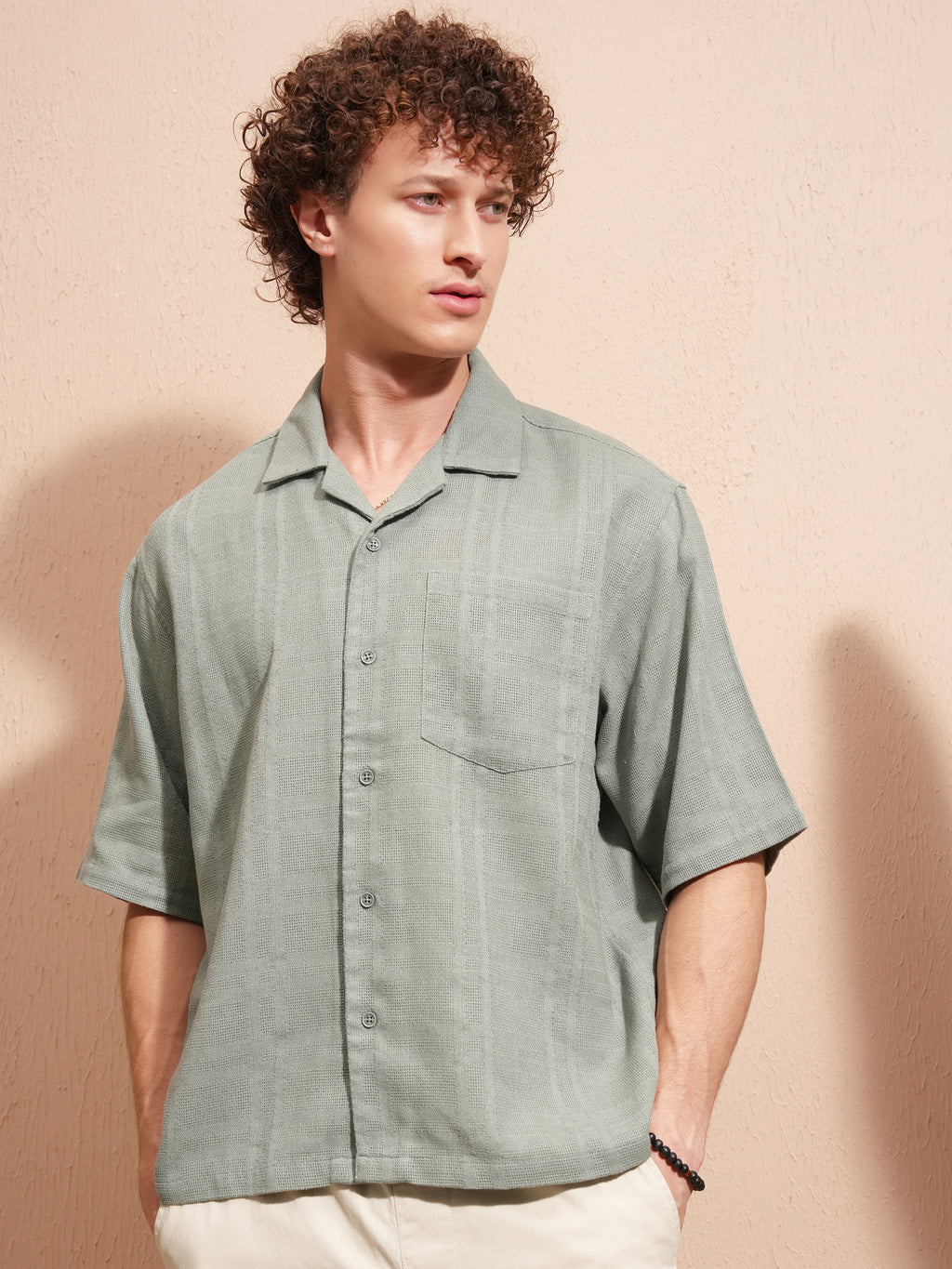 Highlander Men Grey Self Design Boxy Fit Casual Shirt - Grey - Image 4
