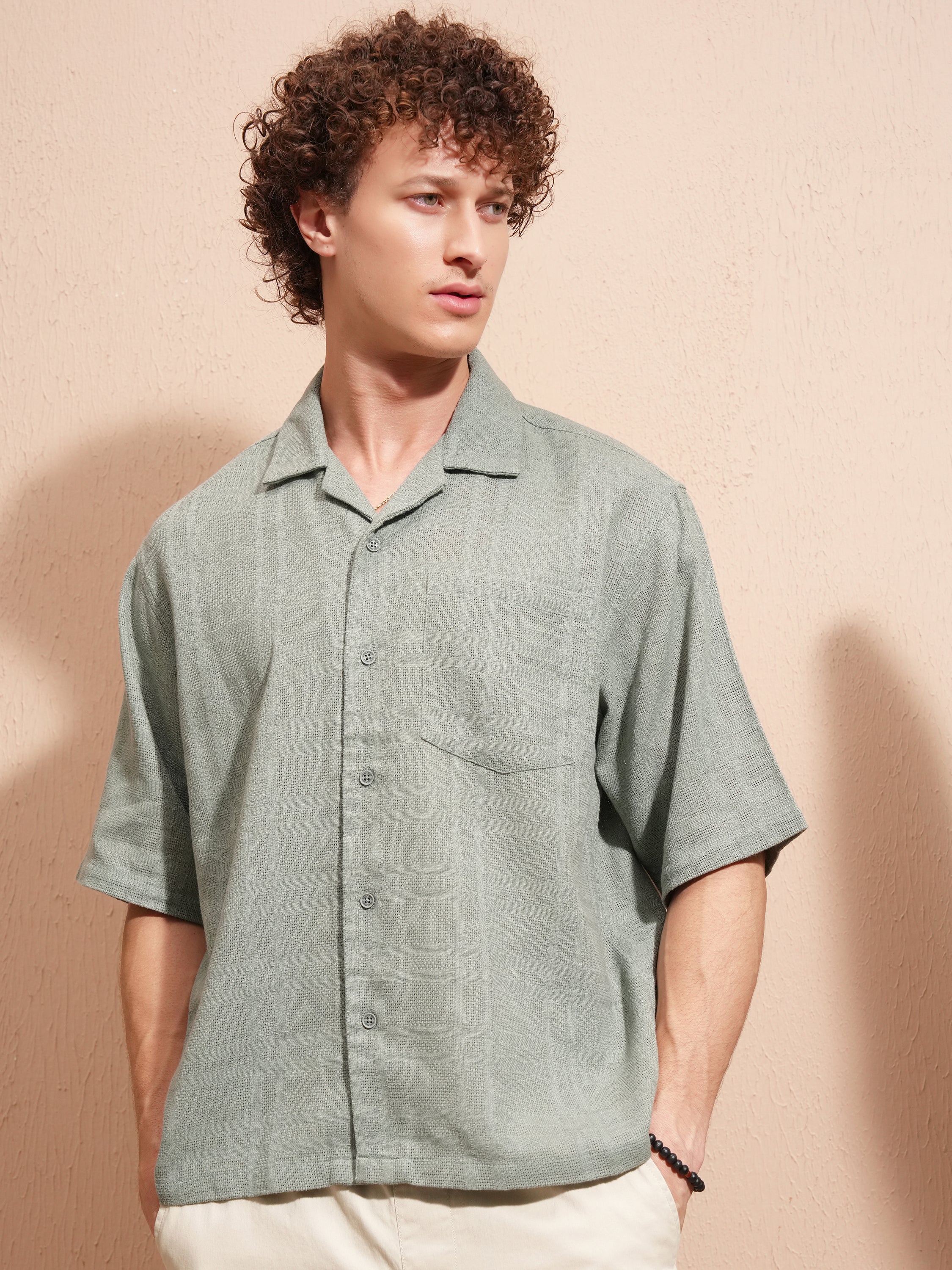 Highlander Men Grey Self Design Boxy Fit Casual Shirt - Grey - Image 4