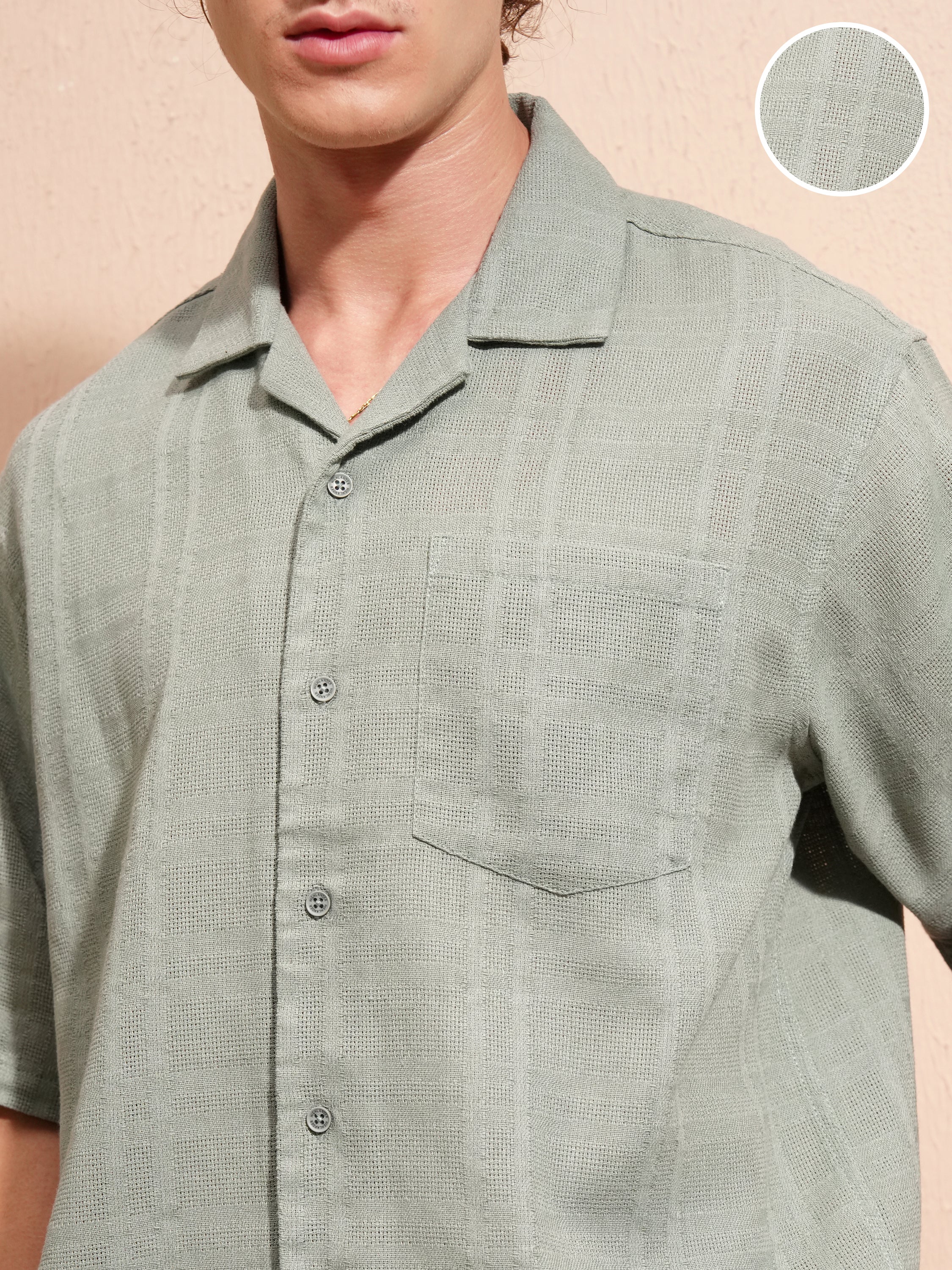 Highlander Men Grey Self Design Boxy Fit Casual Shirt - Grey - Image 5