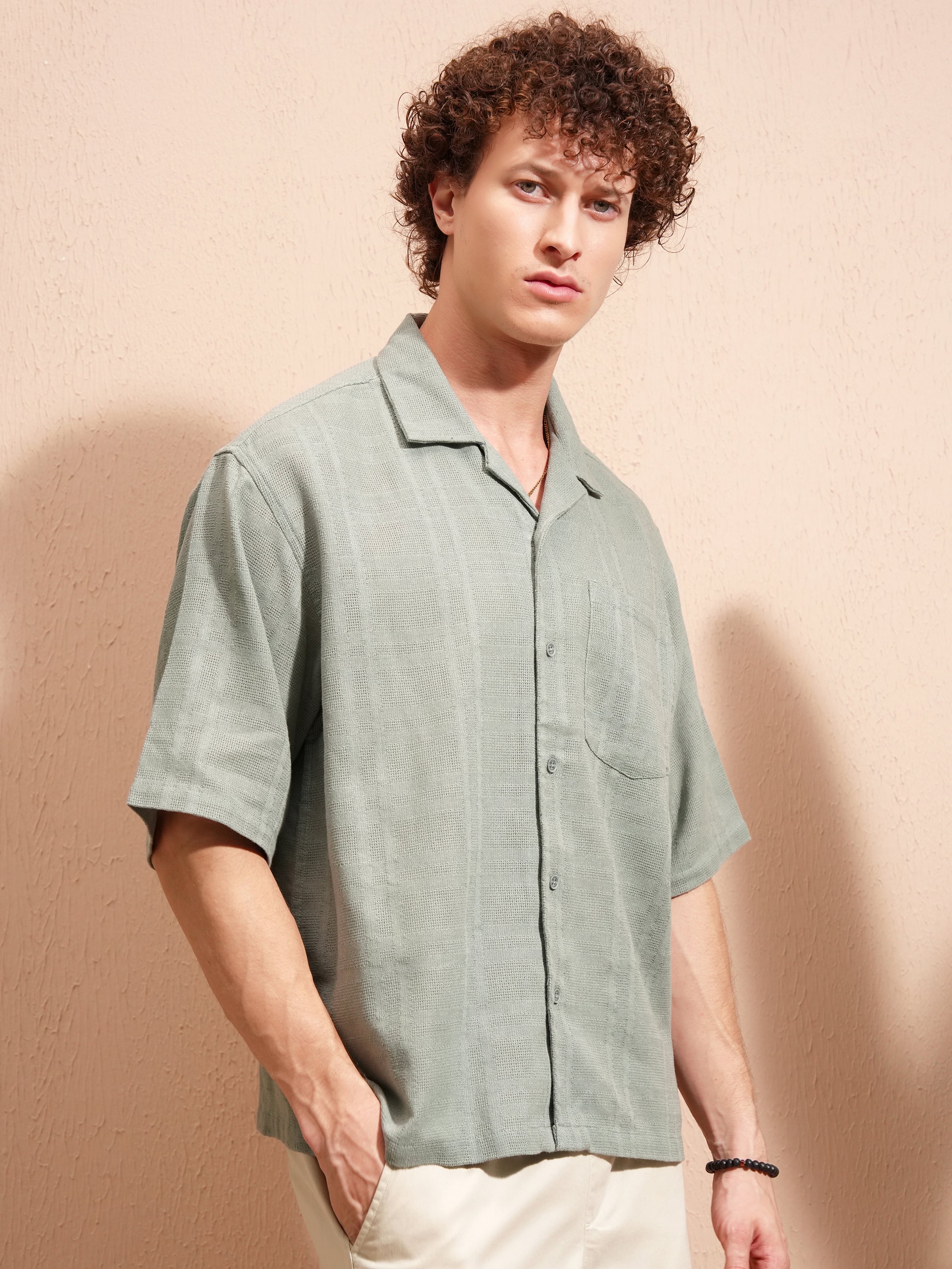 Highlander Men Grey Self Design Boxy Fit Casual Shirt - Grey - Image 6