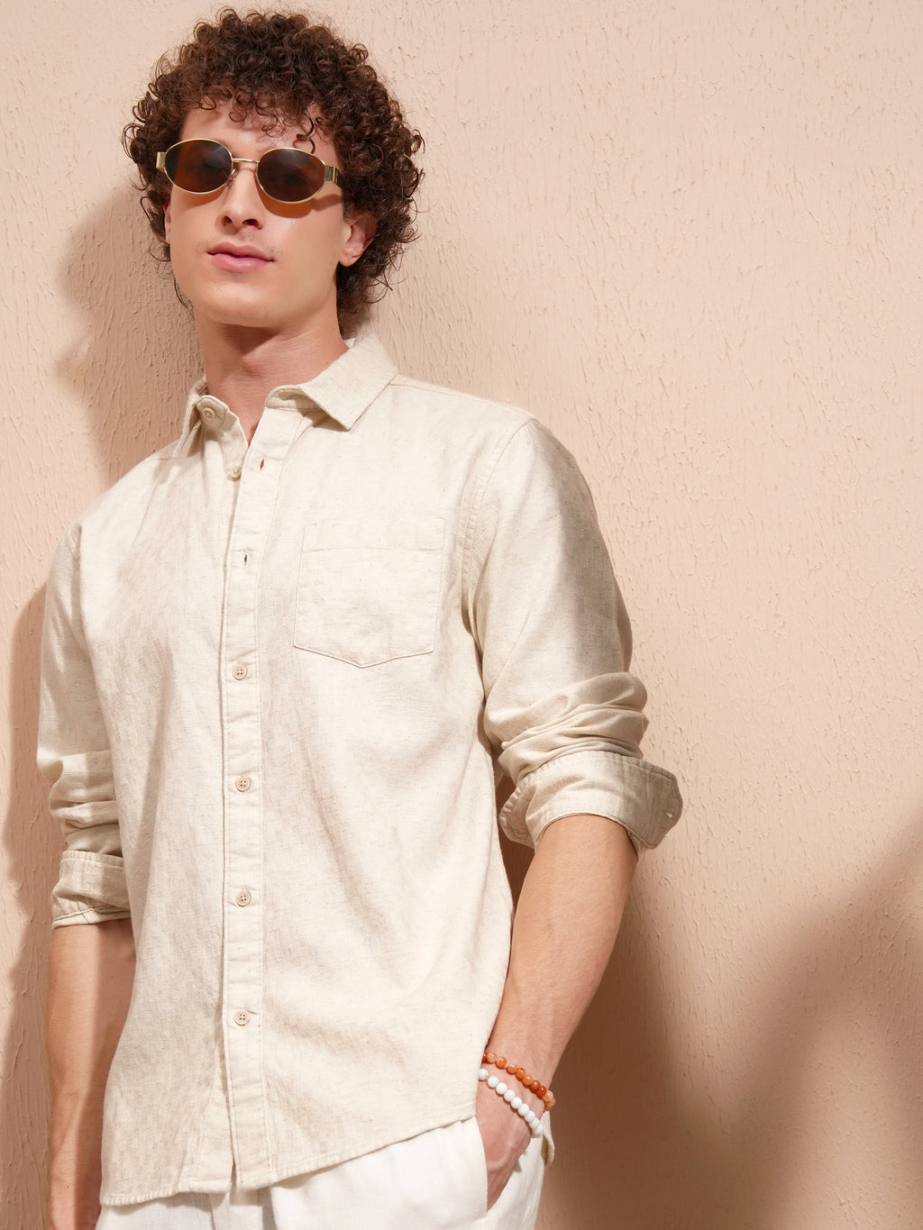Highlander Men Rose Self Design Slim Fit Casual Shirt - Rose - Image 4