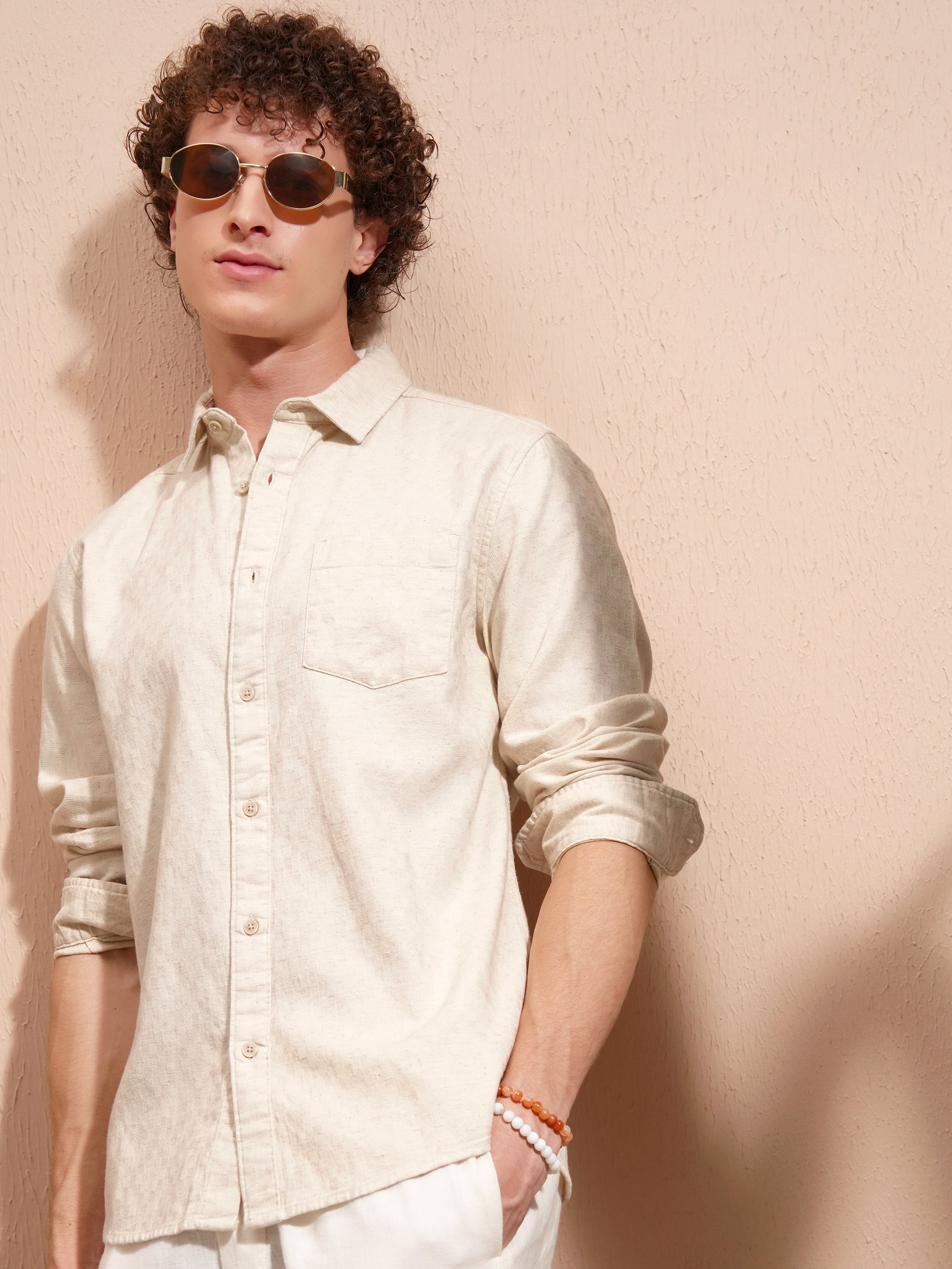 Highlander Men Rose Self Design Slim Fit Casual Shirt - Rose - Image 4