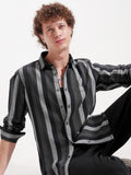 Highlander Men Black Striped Slim Fit Casual Shirt - Black - Image 1