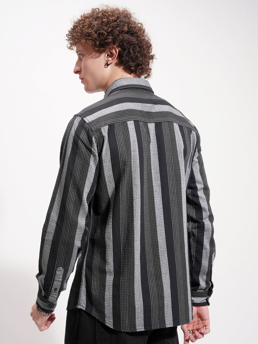 Highlander Men Black Striped Slim Fit Casual Shirt - Black - Image 3