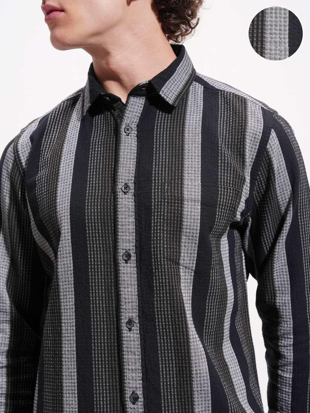 Highlander Men Black Striped Slim Fit Casual Shirt - Black - Image 5