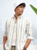 Highlander Men White Striped Slim Fit Casual Shirt - White - Image 1