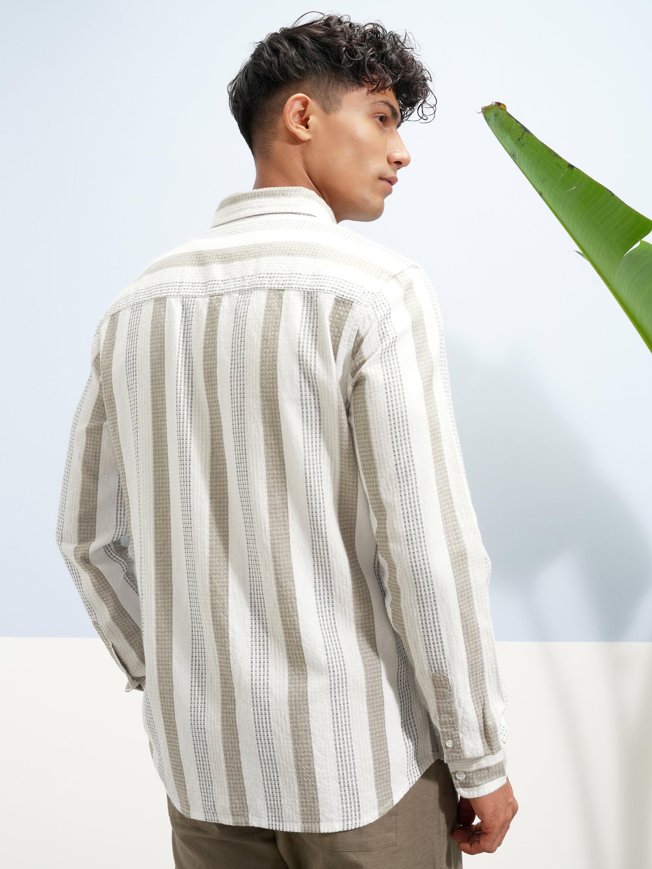 Highlander Men White Striped Slim Fit Casual Shirt - White - Image 3