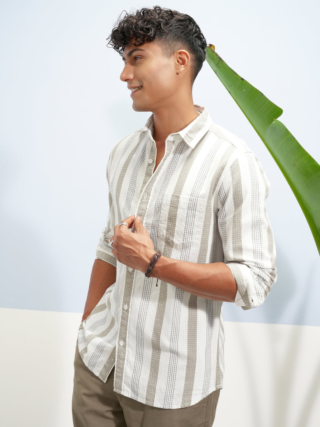 Highlander Men White Striped Slim Fit Casual Shirt - White - Image 4
