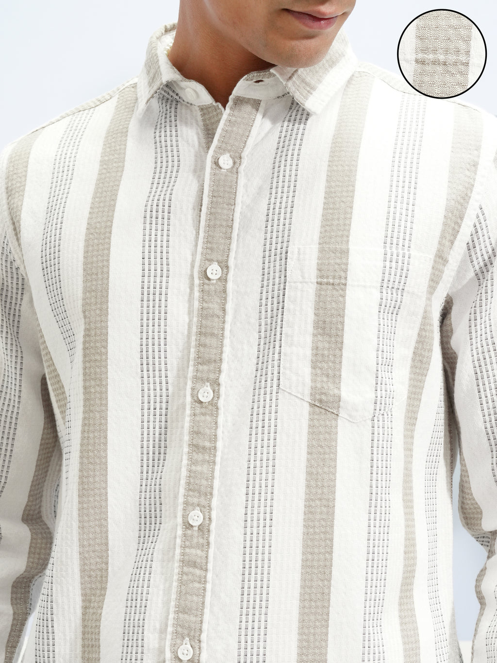 Highlander Men White Striped Slim Fit Casual Shirt - White - Image 5