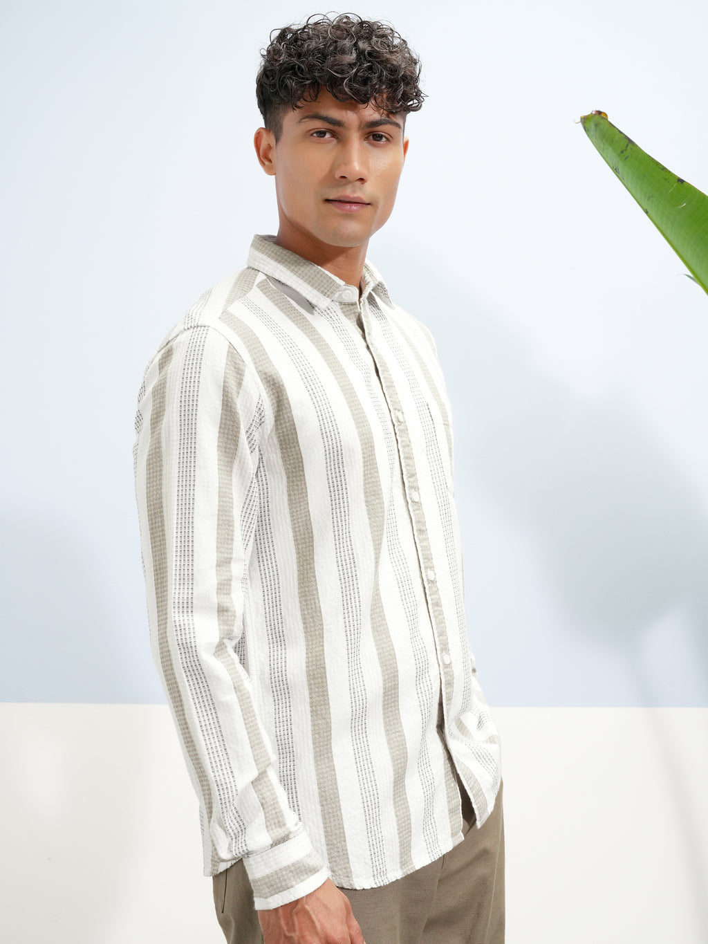Highlander Men White Striped Slim Fit Casual Shirt - White - Image 6
