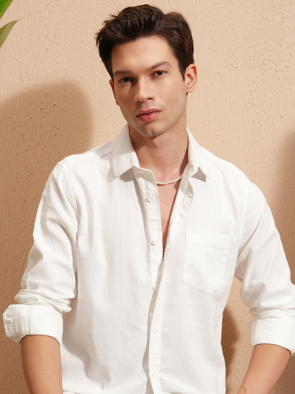 Highlander Men White Self Design Slim Fit Casual Shirt - White - Image 1